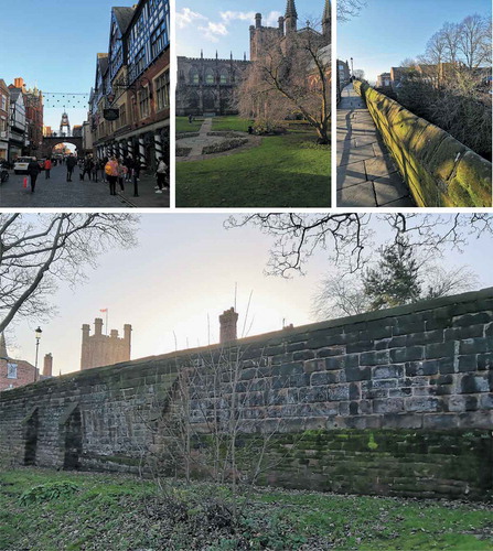 Figure 3. Examples of heritage assets and their setting in Chester (Source: photography by C. Sykes in Feb 2020).