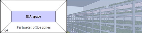 Fig. 3. Configuration of the case study: (a) building and (b) BIA space.