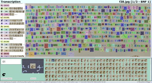Figure 4. GUI Transcription tool (Source for archive image: gallica.bnf.fr/BnF fr. 2988 f.38).