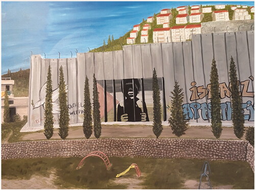 Figure 1. Amber Tackett, Suffer the Little Children: Israel’s Apartheid, 2020. Oil on canvas.