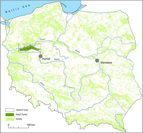 Figure 1. Location of the Noteć Forest on Polish territory.