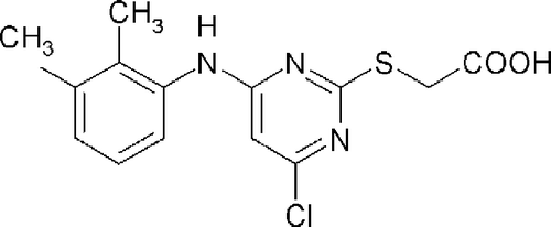 Figure 1 Chemical structure of 4-Chloro-6-(2,3-xylidino)-2-pyrimidinylthioacetic acid, also known as WY 14,643, Pirinixic acid.