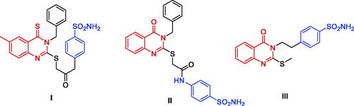 Figure 1. Chemical structures of potent quinazoline-based analogues as carbonic anhydrase inhibitors possessing primary sulphonamide (ZBG) moiety.