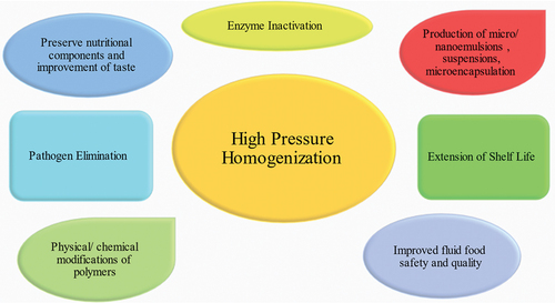 Figure 2. Schematic illustration representing attributes of high pressure homogenization in the food sector.