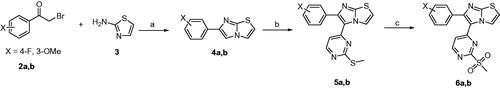 Scheme 1. Reagents and conditions: (A) EtOH, reflux, 16 h; (B) 4-iodo-2-(methylthio)pyrimidine, Pd(OAc)2, Cs2CO3, PPh3, DMF, 80 °C, 12 h; (C) oxone, MeOH, H2O, rt, 16 h.