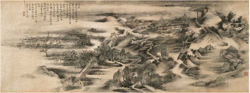 Figure 2. Zhu Min. A view of reading book at Manor West of the River in the autumn night rain. Tianjin Museum.