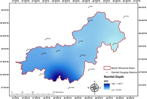 Figure 5. Rainfall depth map of Büyük Menderes Basin.