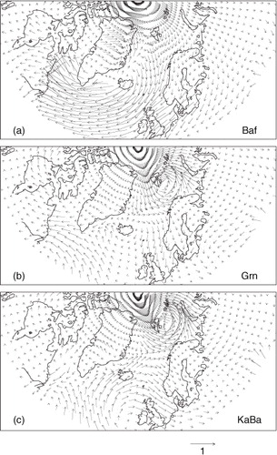 Fig. 8 As in Fig. 4 but for winter surface winds at 10 m (m/s) regressed on an inverted winter SIE indices.