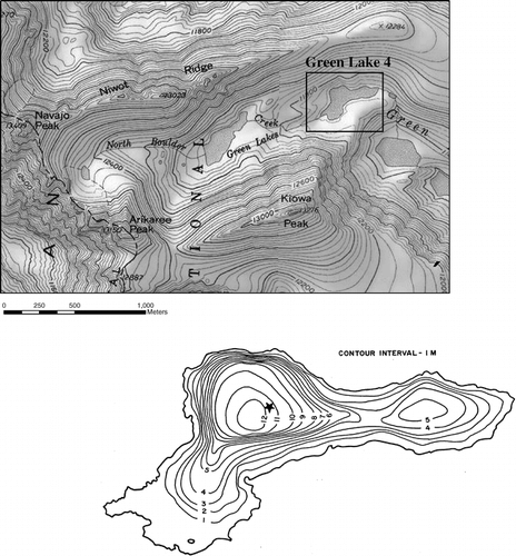 Figure 1 Map of study site. Inset shows a bathymetric map of Green Lake 4. Location of nutrient enrichment experiments is marked with a black star.