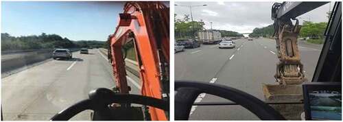 Figure 2. Field of view of the driver while operating the excavator on the pavement.