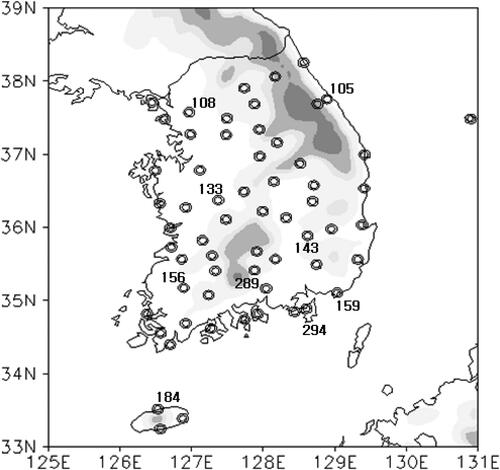 Fig. 1. Location of 61 weather observation stations used to obtain precipitation data for this study.