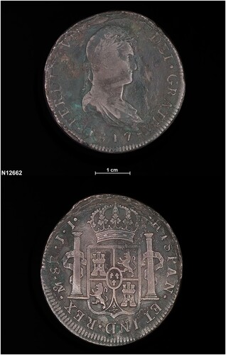 Figure 2. Spanish coin dating to the reign of Ferdinand VII (1808–33) and reportedly found at Boot Reef in 1891 by Capt. Rowe of Lancashire Lass. It is a ‘Pillar Dollar’ produced at the Mexico Mint in 1817 (photo: Museum of Applied Arts and Sciences).