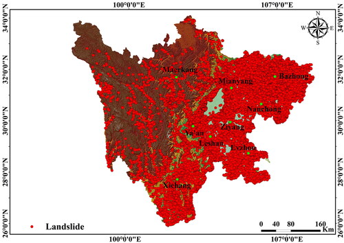 Figure 4. The spatial distribution of landslides in Sichuan Province.