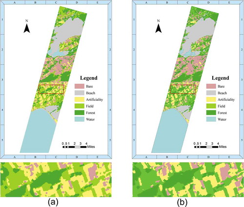 Figure 5. Classification results of New York dataset by full band classification and DRM-RST method. (a) Full band classification; (b) DRM-RST method