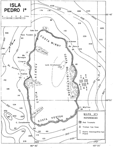 Figure 4. Map of Peter I Øy from the publication of Aldo Tomo (Tomo Citation1973).
