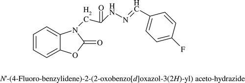 Figure 2.  N’-(4-fluoro-benzylidene)-2-(2-oxobenzo[d]oxazol-3(2H)-yl) aceto-hydrazide.