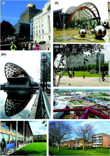 Figure 2. CABE’s influence was profoundly positive on a wide range of successful projects as diverse as the Birmingham library (i), Sheffield Peace Gardens (ii), Liverpool One retail quarter (iii), the Crossrail stations in London (iv) and the 2012 Olympic projects both in London (v) and elsewhere, numerous school projects across the country (vi), and many residential-led master plans, such as Kidbrooke Village (vii).