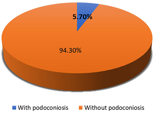 Figure 2 Prevalence of Podoconiosis among Ilu Aba Bor residents, Ethiopia, 2022. (n = 491).