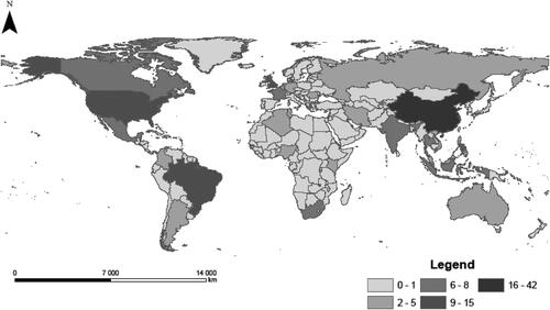 Figure 3. Geographic distribution of articles based on their location by country.