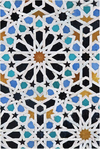 Figure 17. Arabesque detail, Al-Attarine Madrasa in Fes, Morocco, photographed by Mike Prince, 2010, CC BY 2.0, Wikimedia Commons