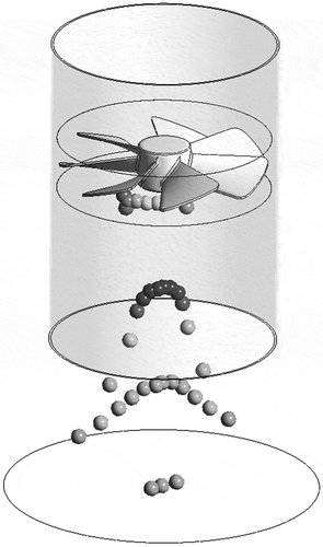 Figure 2. Particles representing Lygus spp. adults, shown here at the 1.0 second mark of a 2.5 second CFD simulation. The simulations were created using ANSYS Fluent R1