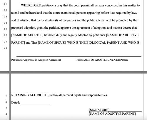 Figure 2. Excerpt from a California Template Adoption Petition