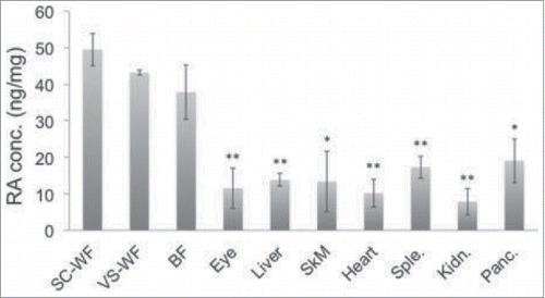 Figure 3. Endogenous RA levels in different tissues of mice under HF diet. Perumal et al., p. 376.