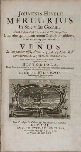 Figure 2  The title page of Jeremiah Horrocks's book, as it was first published in 1662, edited by the astronomer Johannes Hevelius.
