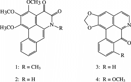 Figure 1 Structures of alkaloids 1–4 isolated from Pseuduvaria setosa.