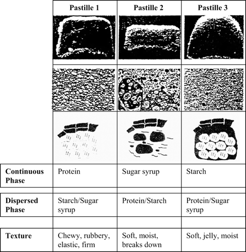 Figure 10 Structure models of three jelly pastille products (modified from Groves 2003 [Citation28]).