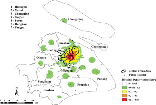 Figure 3 Density distribution of public hospitals in Shanghai.