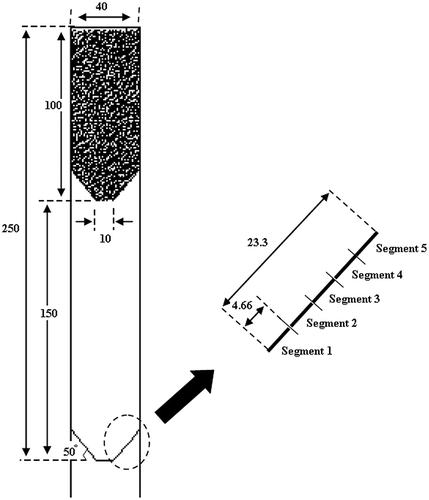 Figure 1. Dimensionless silo geometry and hopper wall segments.