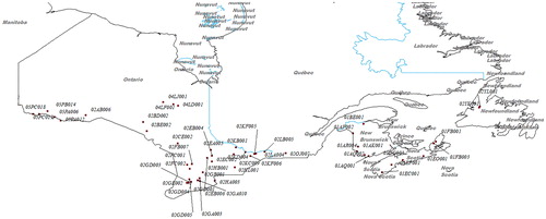 Figure 5. Locations of the hydrometric stations used in this study (Eastern Canada).