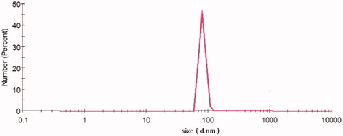 Figure 2. DLS diagram of CH-SA nanoparticles; particle size in the range of 80–100 nm.