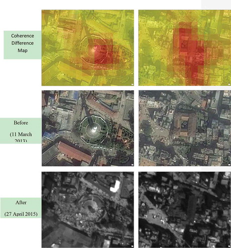 Figure 8. Damage affected areas: comparison between coherence result and optical images.