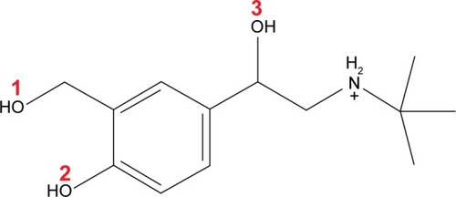 Figure 1 Chemical structure of albuterol sulfate with the protonated nitrogen atom.