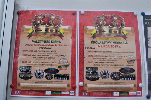 Figure 4. Duplicated monolingual advertisements in Lithuanian (left) and Polish (right) of a Lithuanian national celebration in Sejny. © [Gintarė Kudžmaitė].