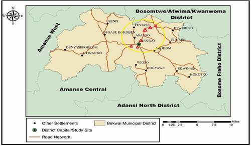 Figure 2. Map of bekwai municipality showing study sites.Source: Author’s Construct