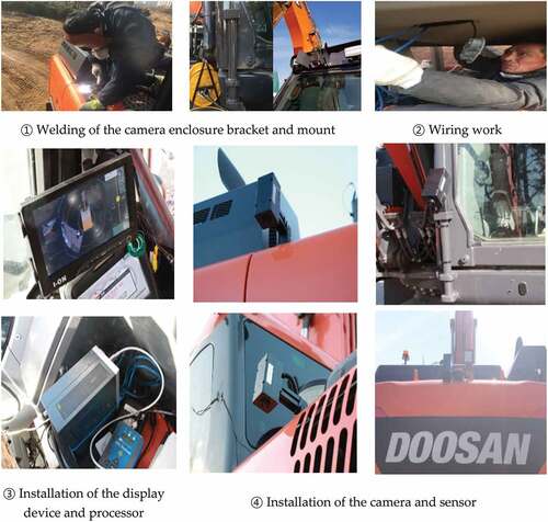 Figure 13. Hardware installation for the vision-based machine guidance system prototype for excavators.