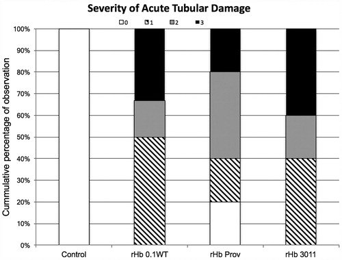 Figure 5. Severity of acute tubular damage according to solution used. Percentage on left axis according with number of animals used.