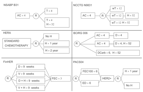 Figure 1 Study designs of the adjuvant trastuzumab trials.