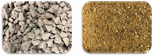 Figure 4. Corse and fine aggregate, respectively, from the left used in BPW contained concrete