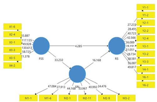 Figure 1. Inner Model Testing Result: The Relationship of Family Social Support to the Academic Resilience of Indonesian and Turkish Students and the Role of SRL Mediation.