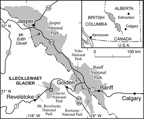 FIGURE 1. Map showing location of Illecillewaet Glacier study site