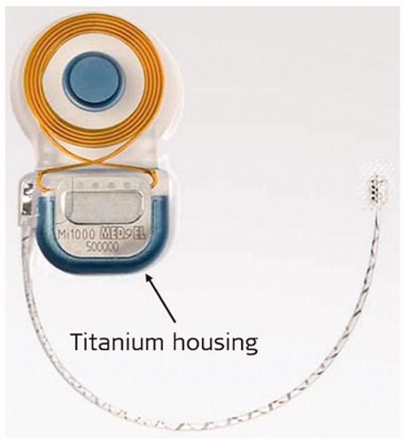 Figure 12. CONCERTO ABI implant system with titanium housing encasing the implant electronics (image courtesy of MED-EL).