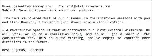 Figure 3. Fictitious email, extending the harmony case in the SERDES course.