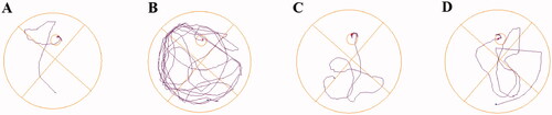 Figure 8. The representative trajectories in the MWM test. (A) Control. (B) Model. (C) Compound 8g. (D) Pargyline.