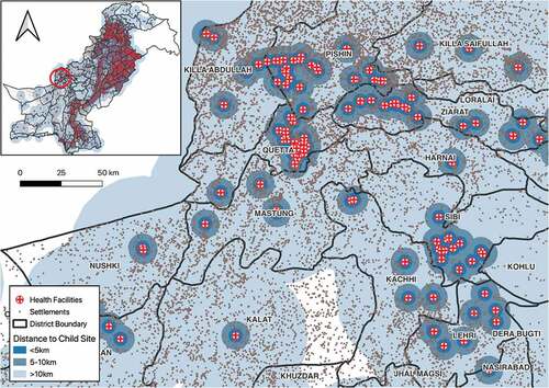 Figure 2. A geographical accessibility catchment zone (5-km buffer) of all health facilities in Pakistan.