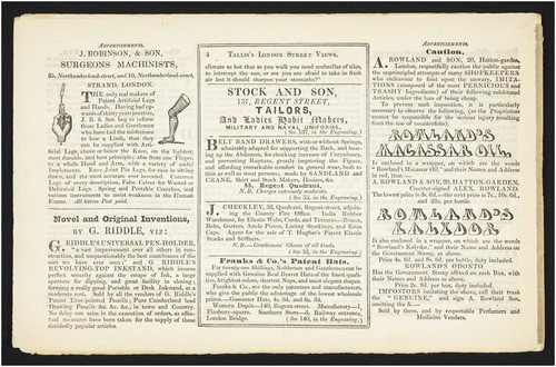 Figure 9. Advertisements, Tallis’s London Street Views, number 12. Courtesy, The Lilly Library, Indiana University, Bloomington, Indiana.