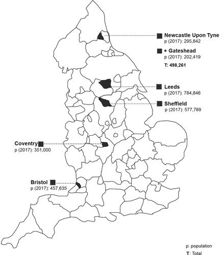 Figure 1. Administrative divisions of England highlighting the case studies. Prepared by the authors.